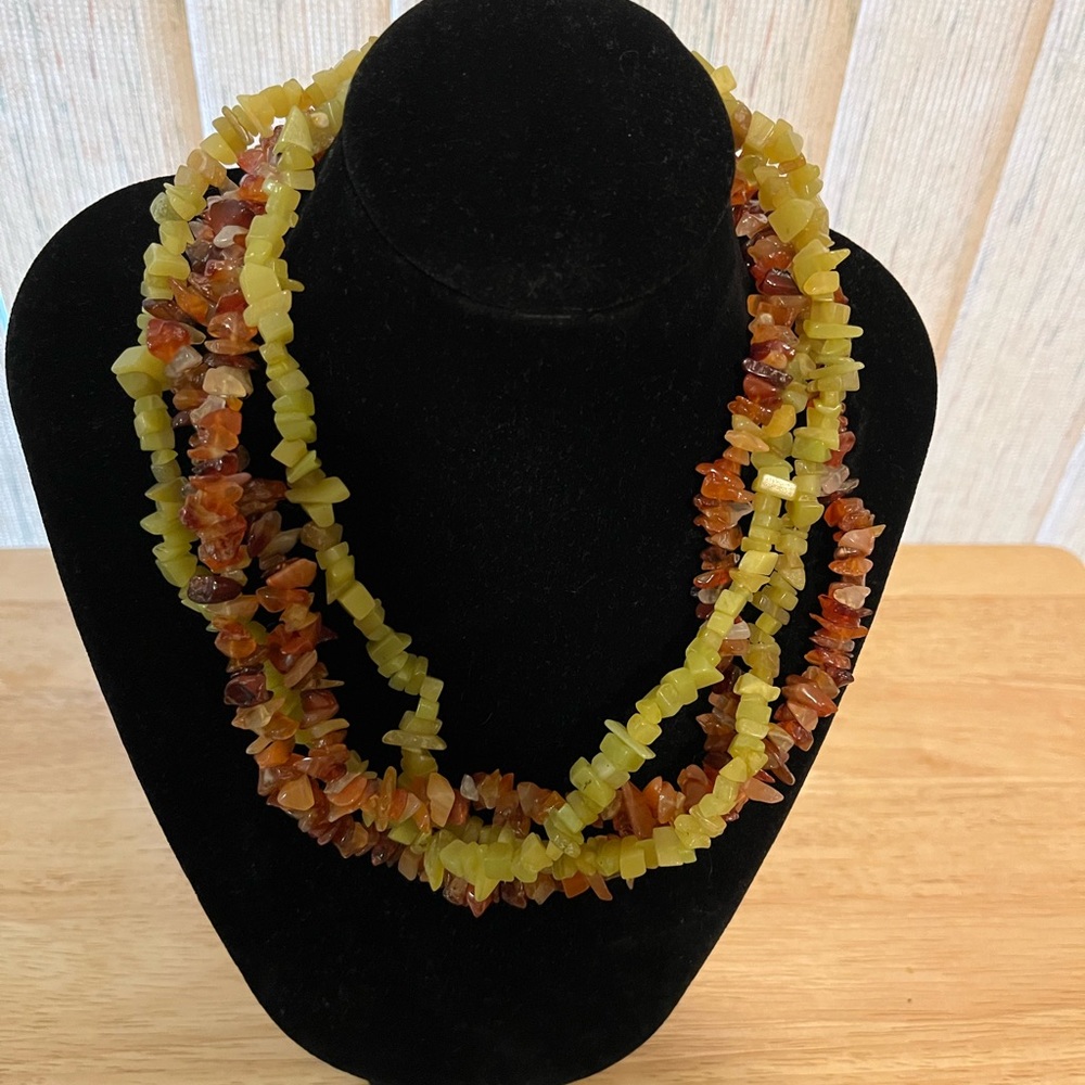 4 strand stone necklace with toggle lock